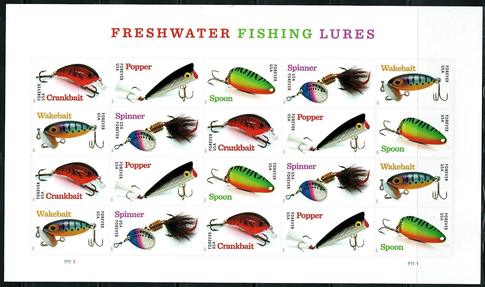 2025 USPS Freshwater Fishing Lures Forever Stamps Scott# 5961-65 (MNH) -100 PCS 2025 USPS Freshwater Fishing Lures Forever Stamps Scott# 5961-65 (MNH) -100 PCS