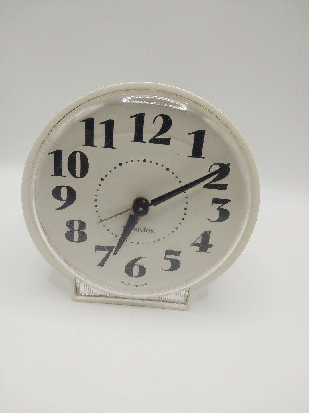 Vintage White Westclox Wind Up Alarm Clock Working Vintage White Westclox Wind Up Alarm Clock Working