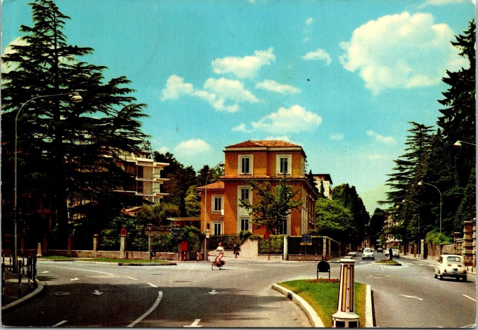 Varese Italy Urban Street Scene Crossroad Bicycle Trees Clouds Vintage Postcard