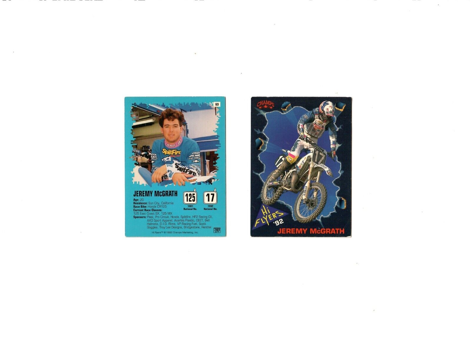 Vintage 1992 Jeremy McGrath Champs Hi Flyers Motocross Supercross Card