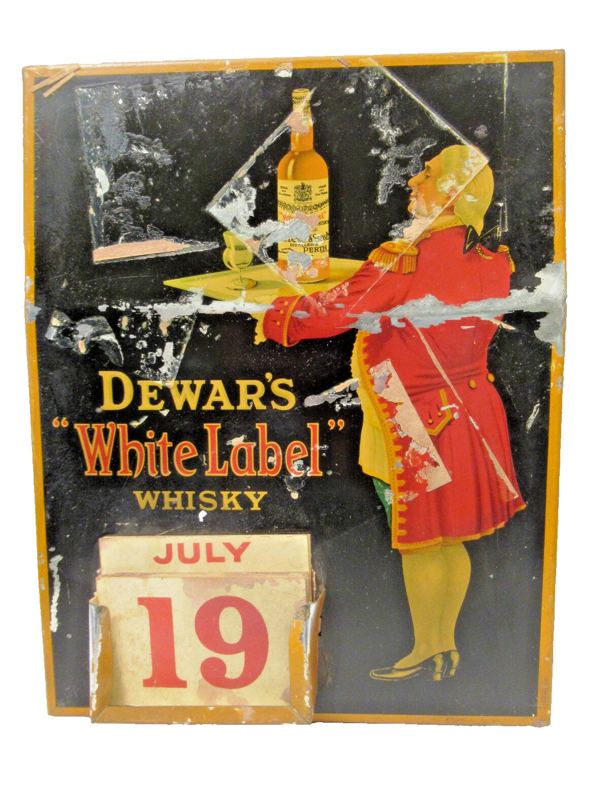 Vintage Dewar’s White Label Whisky Tin Advertising Calendar Sign Made in Britain Vintage Dewar’s White Label Whisky Tin Advertising Calendar Sign Made in Britain