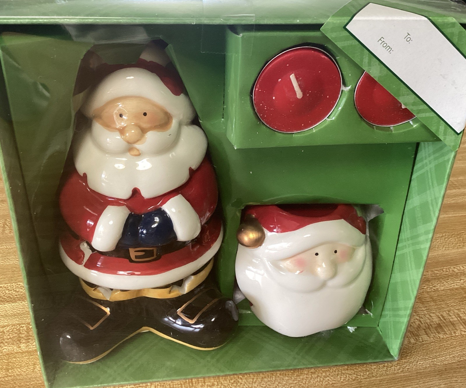 Holiday Time 4 Piece Santa Christmas Tea Light Set. Holiday Time Brand.