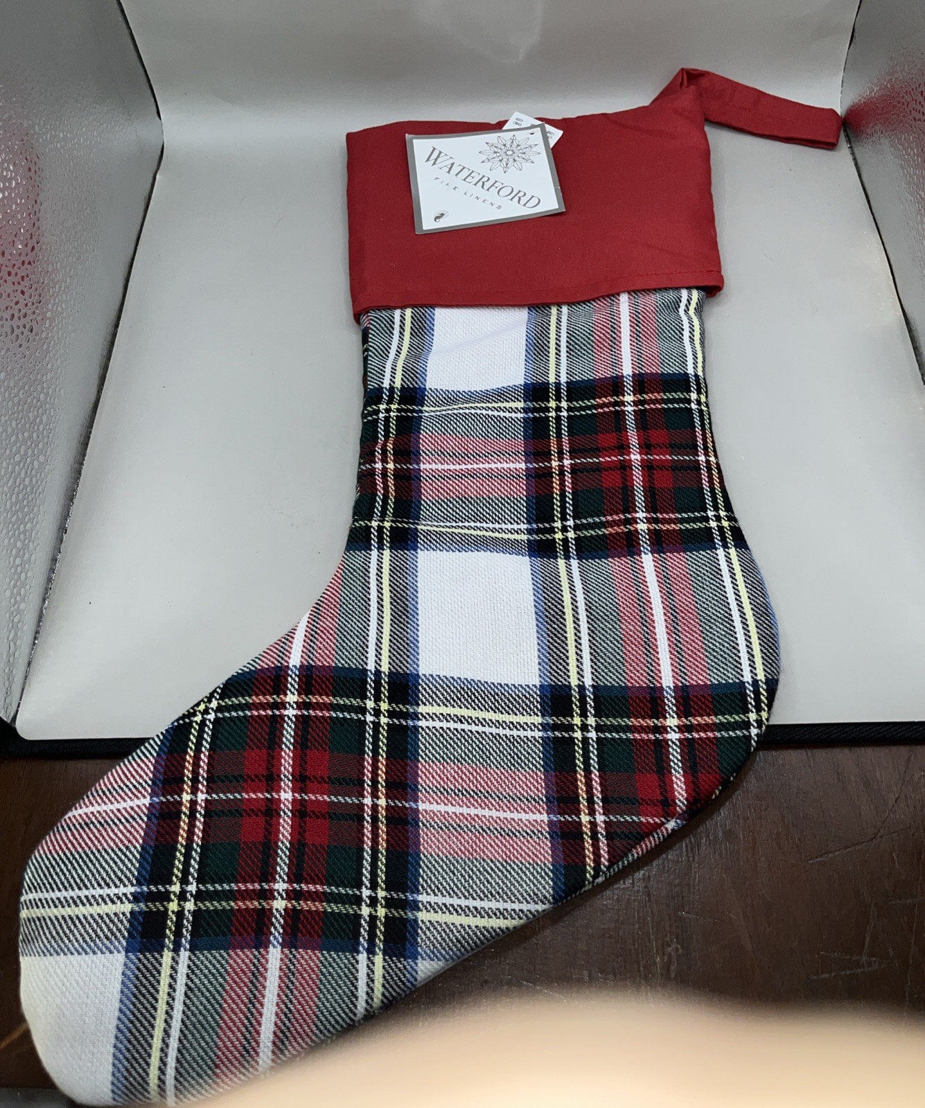 Waterford Fine Linens Plaid Christmas Core Stocking 19” Red Green Cream NEW Waterford Fine Linens Plaid Christmas Core Stocking 19” Red Green Cream NEW