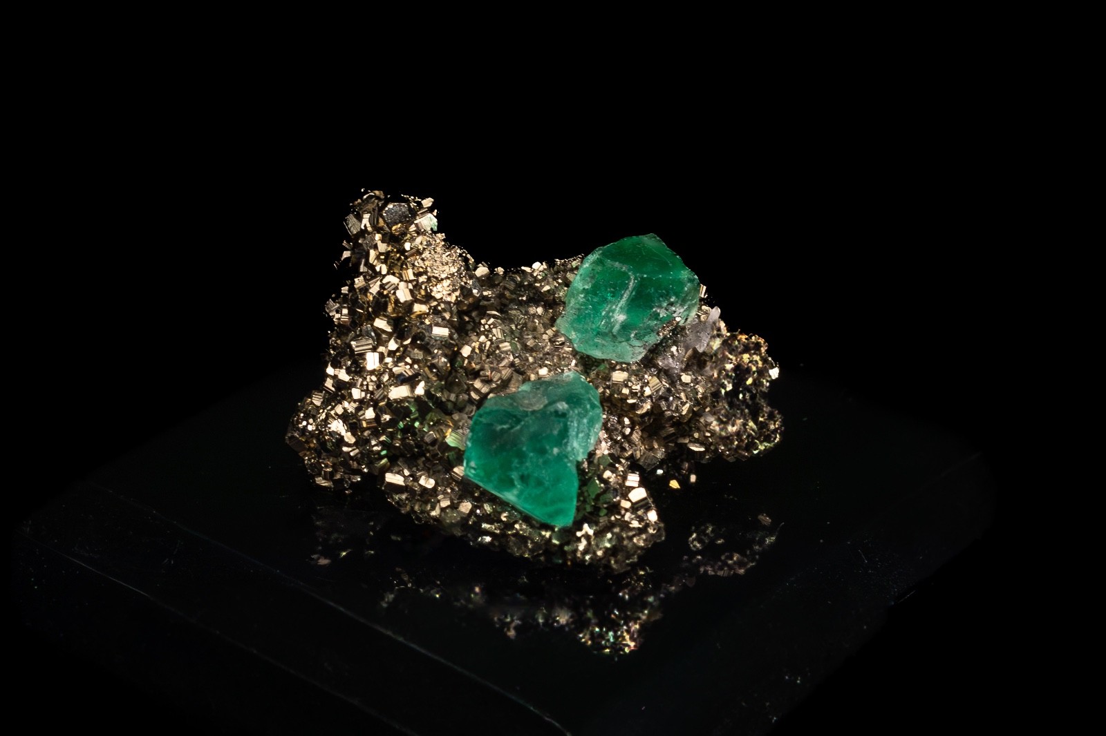Natural Green Fluorite on Golden Pyrite -Milpo Mine, Atachoca, Peru - 53 g