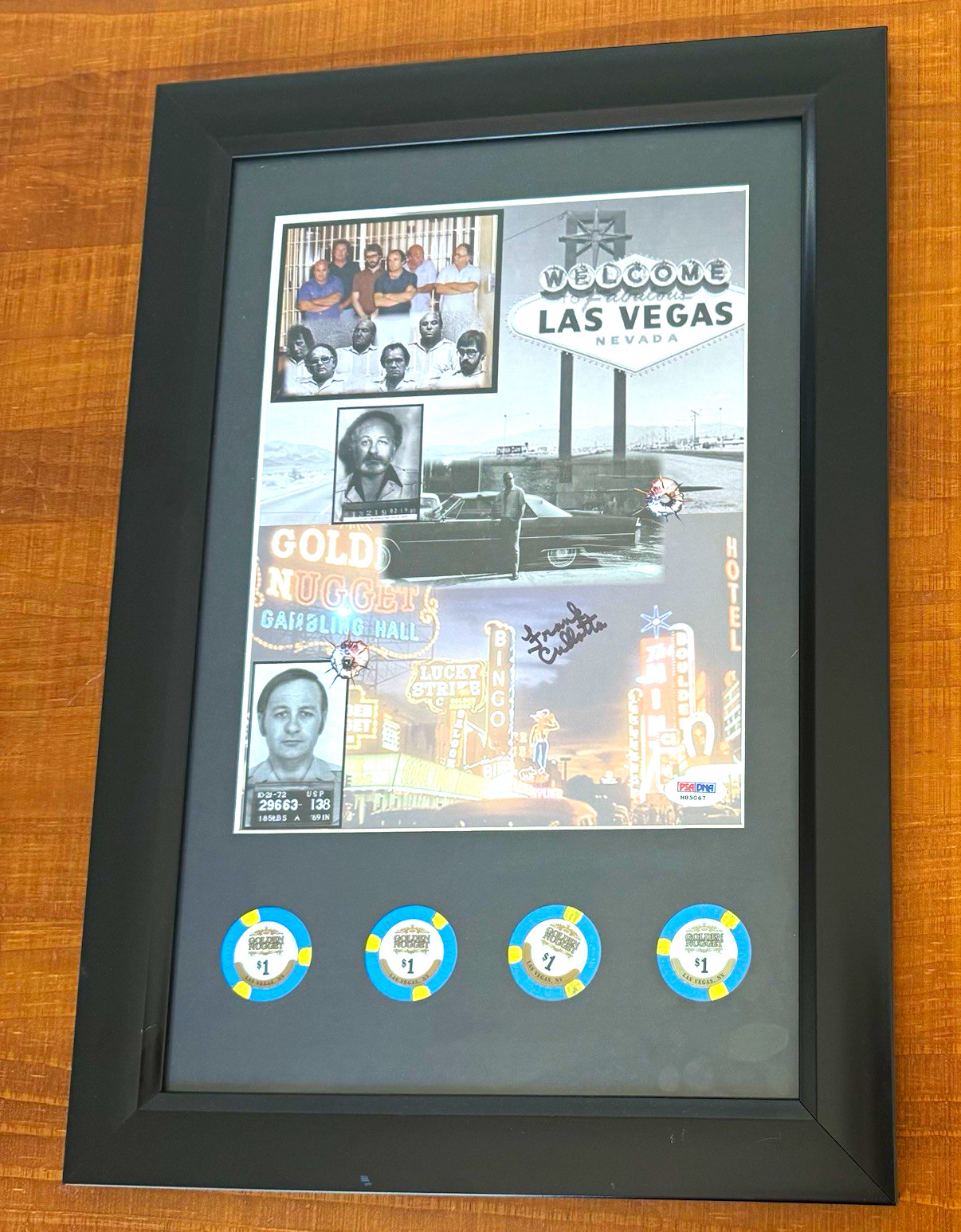 Frank Cullotta Signed Las Vegas Mob Photo Framed Golden Nugget Chips PSA DNA