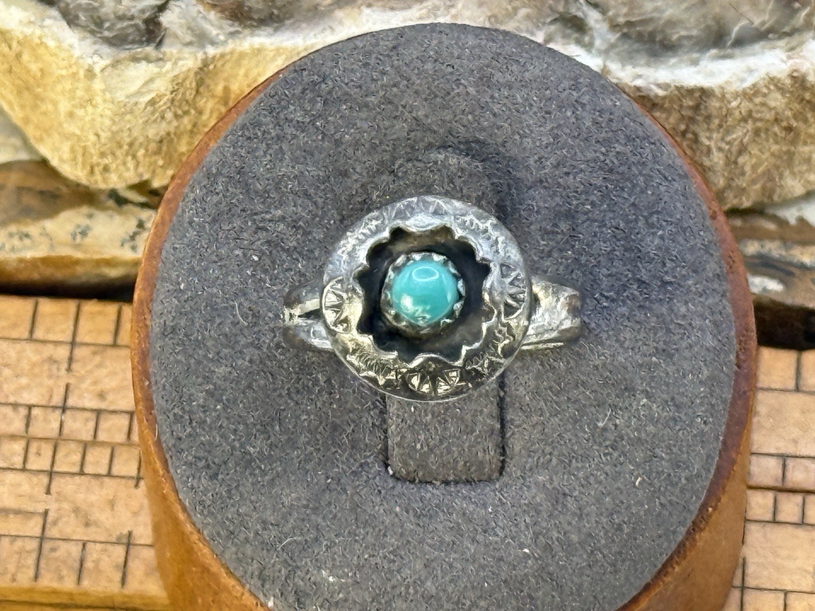 Vintage Native Navajo Sterling Stamped Shadowbox Concho Ring Sz 7--2307.26 Vintage Native Navajo Sterling Stamped Shadowbox Concho Ring Sz 7--2307.26