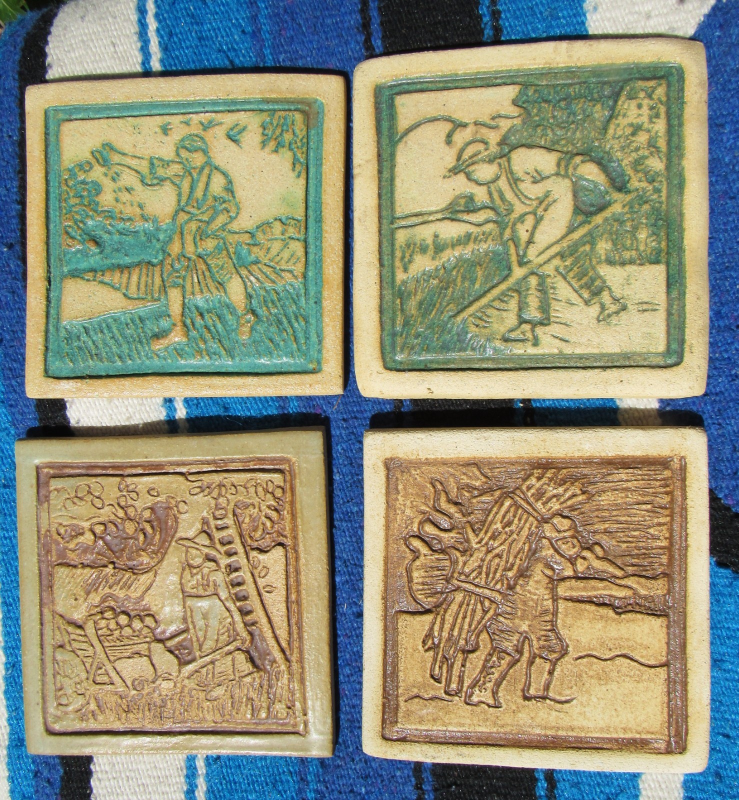 4 Antique Arts & Crafts Craftsman Tiles Studio Art Pottery Farming Scenes Rural 4 Antique Arts & Crafts Craftsman Tiles Studio Art Pottery Farming Scenes Rural