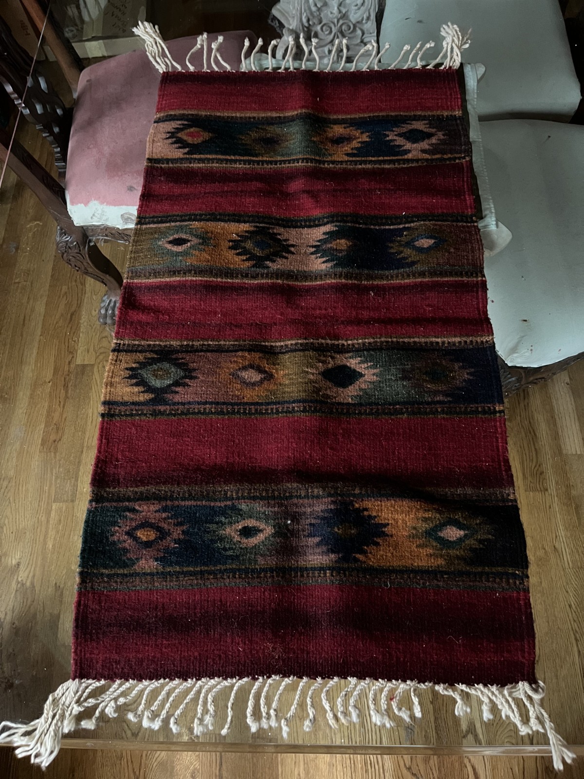 Vintage 21.5x39 Zapotec Oaxaca Native Mexican Hand Woven Wool Rug Vintage 21.5x39 Zapotec Oaxaca Native Mexican Hand Woven Wool Rug