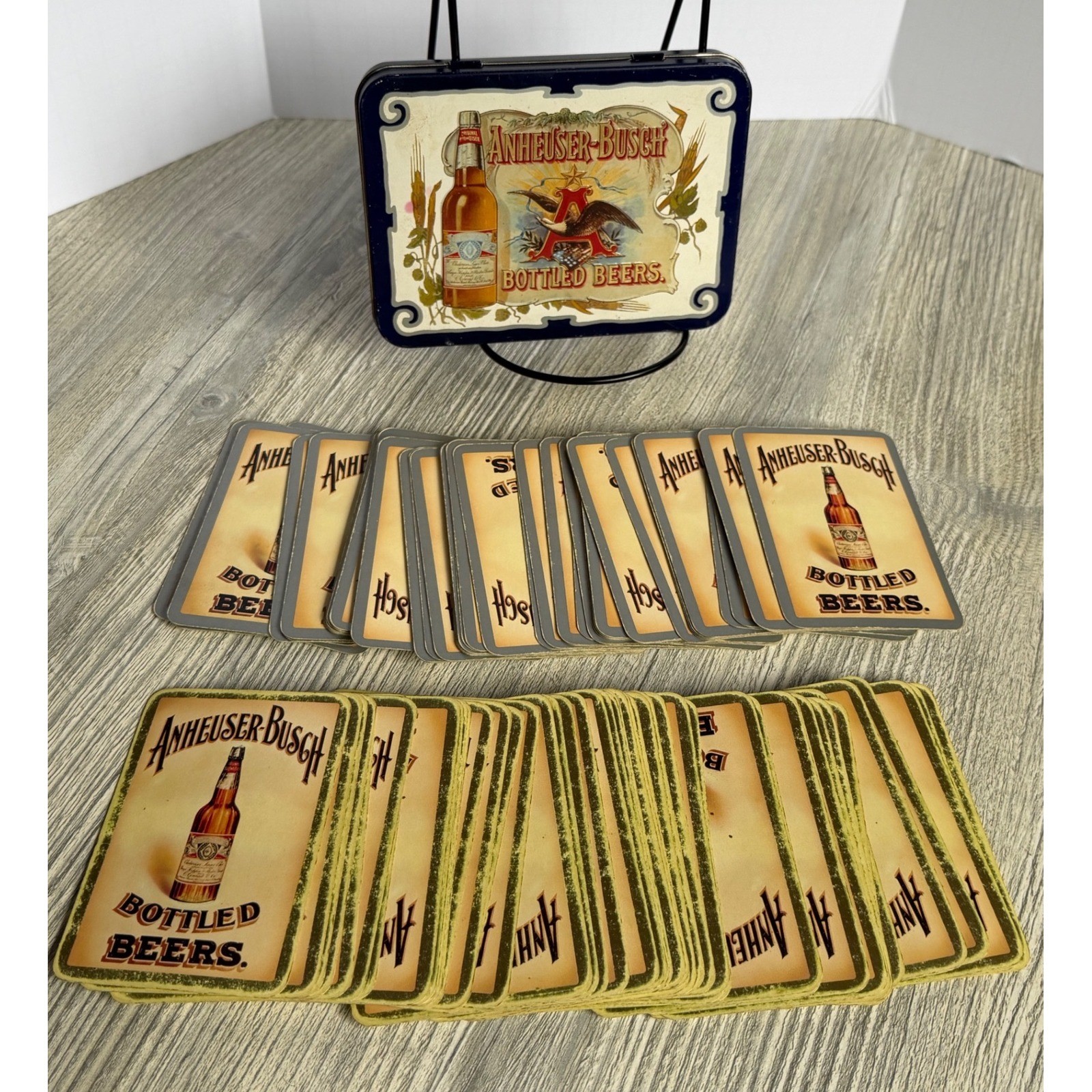 Vintage 1988 Anheuser-Busch Playing Cards Double Deck Budweiser Beer Tin England Vintage 1988 Anheuser-Busch Playing Cards Double Deck Budweiser Beer Tin England
