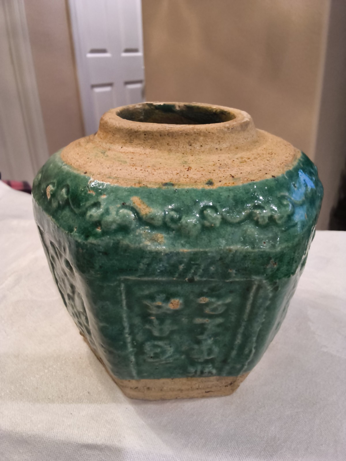 ANTQ. CHINESE SHIWAN POTTERY HEXAGONAL GINGER JAR QUIN DYNASTY 1880-1910 LH ANTQ. CHINESE SHIWAN POTTERY HEXAGONAL GINGER JAR QUIN DYNASTY 1880-1910 LH