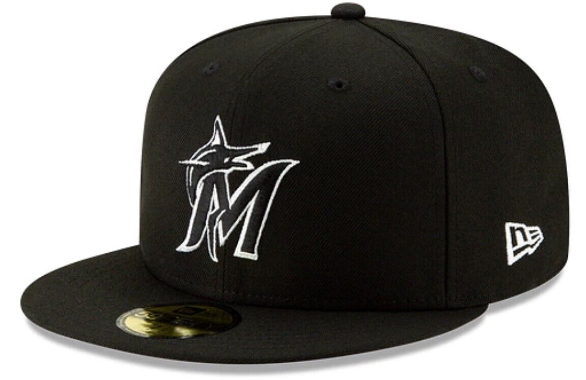 Miami Marlins MLB New Era 59FIFTY Fitted Hat - Black White 