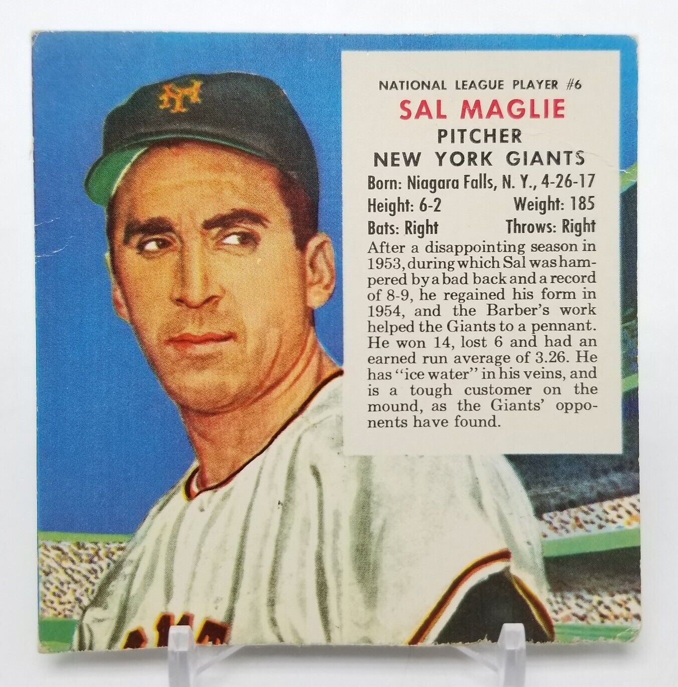 1955 Red Man Tobacco All Star Team SAL MAGLIE (No Tab) New York Giants #6 NL MLB