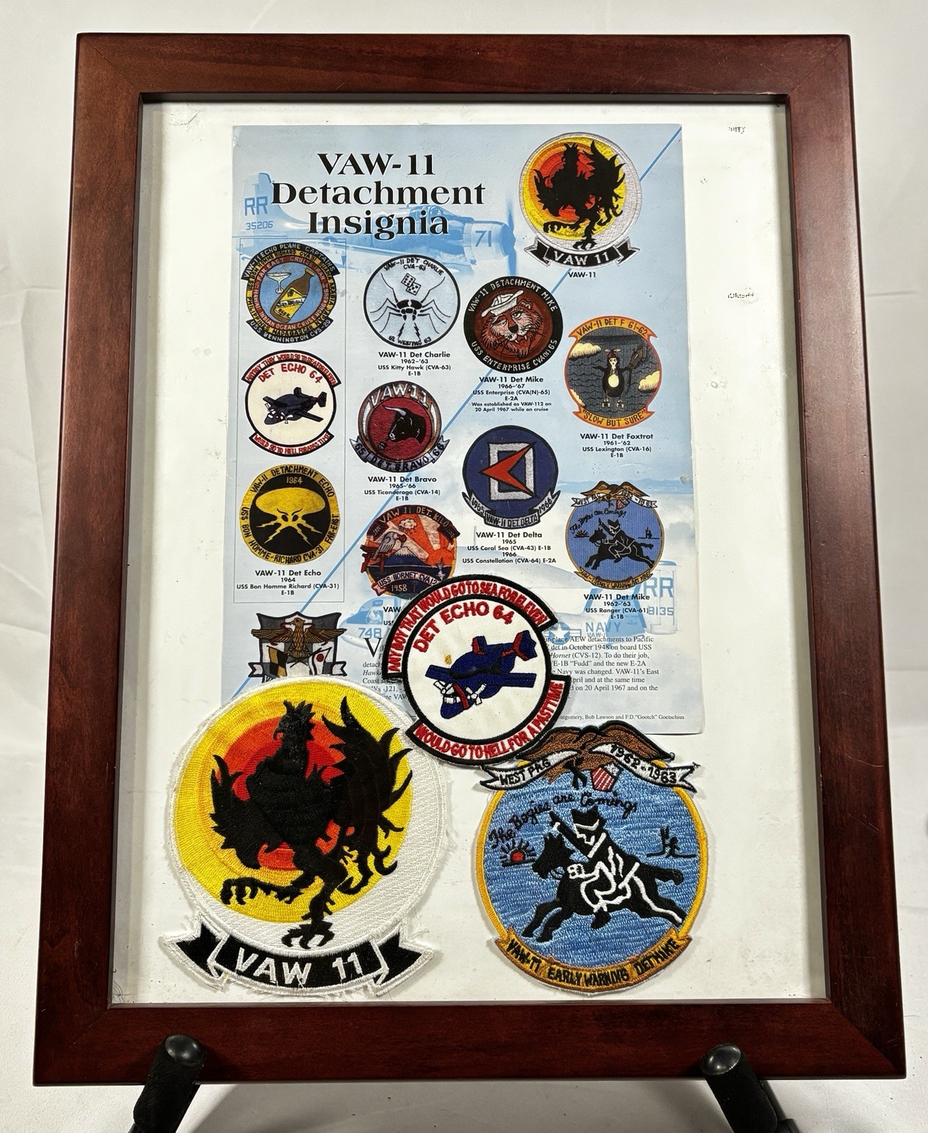 Vintage US Navy VAW-11 “Early Elevens” framed Patch Display (Det Mike, Det Echo)