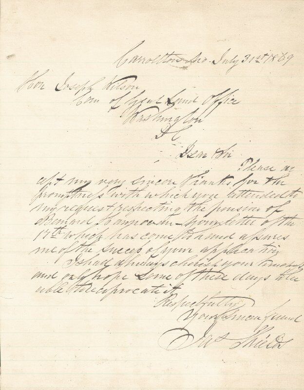 JAMES SHIELDS - AUTOGRAPH LETTER SIGNED 07/31/1869