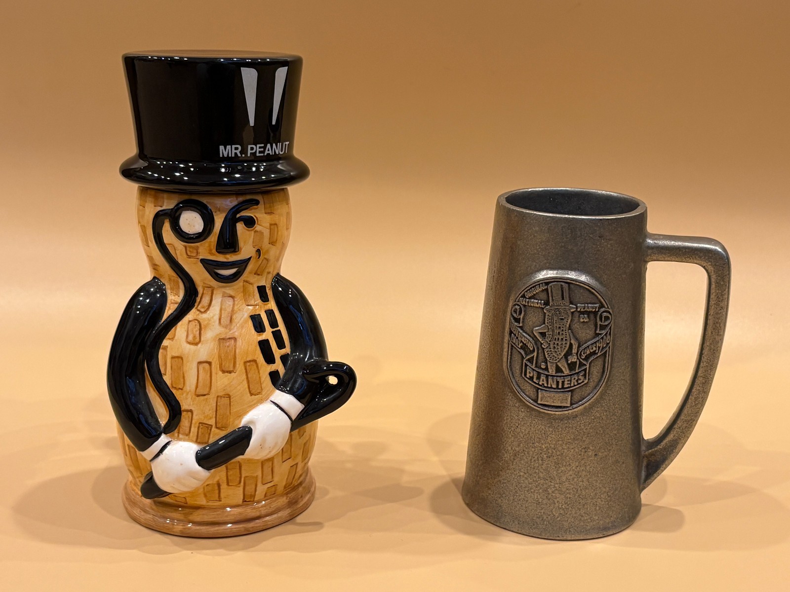1994 Mr Peanut Character Lidded Stein No. 1493, and Pewter Beer Mug with Bell 1994 Mr Peanut Character Lidded Stein No. 1493, and Pewter Beer Mug with Bell