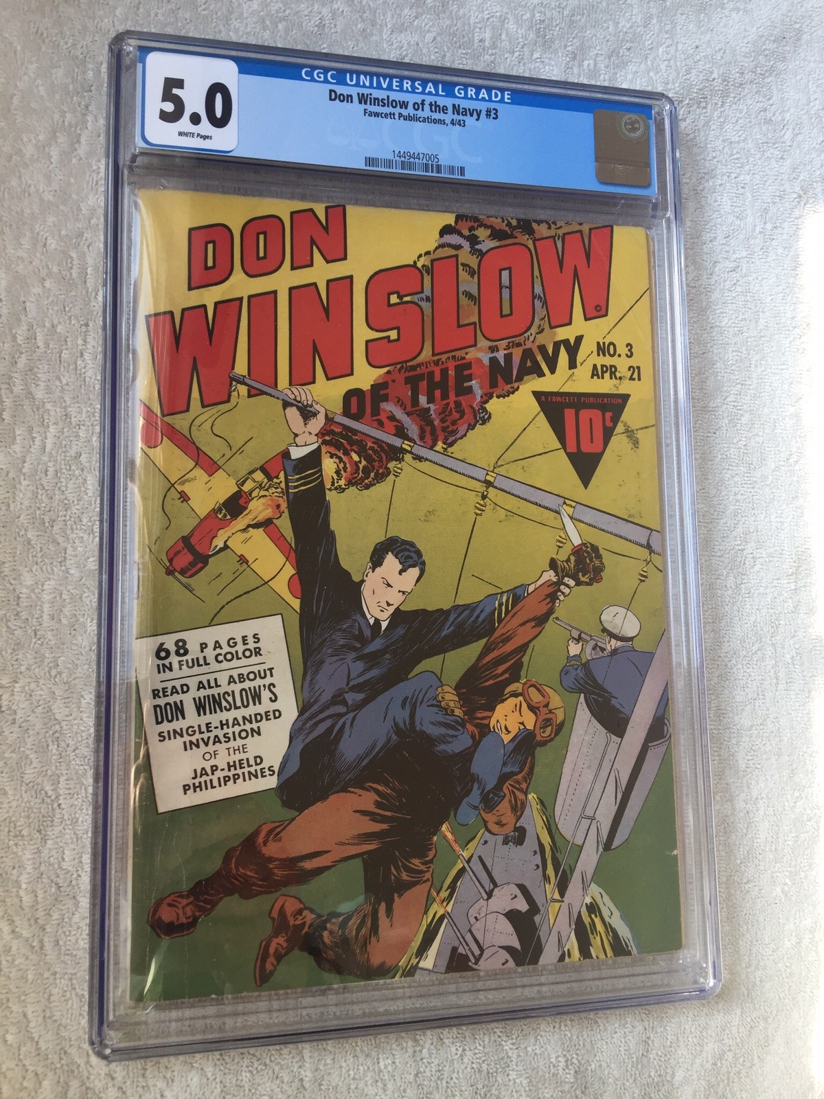 Don Winslow of the Navy #3 CGC 5.0 White pages 1943 & FREE full color photocopy