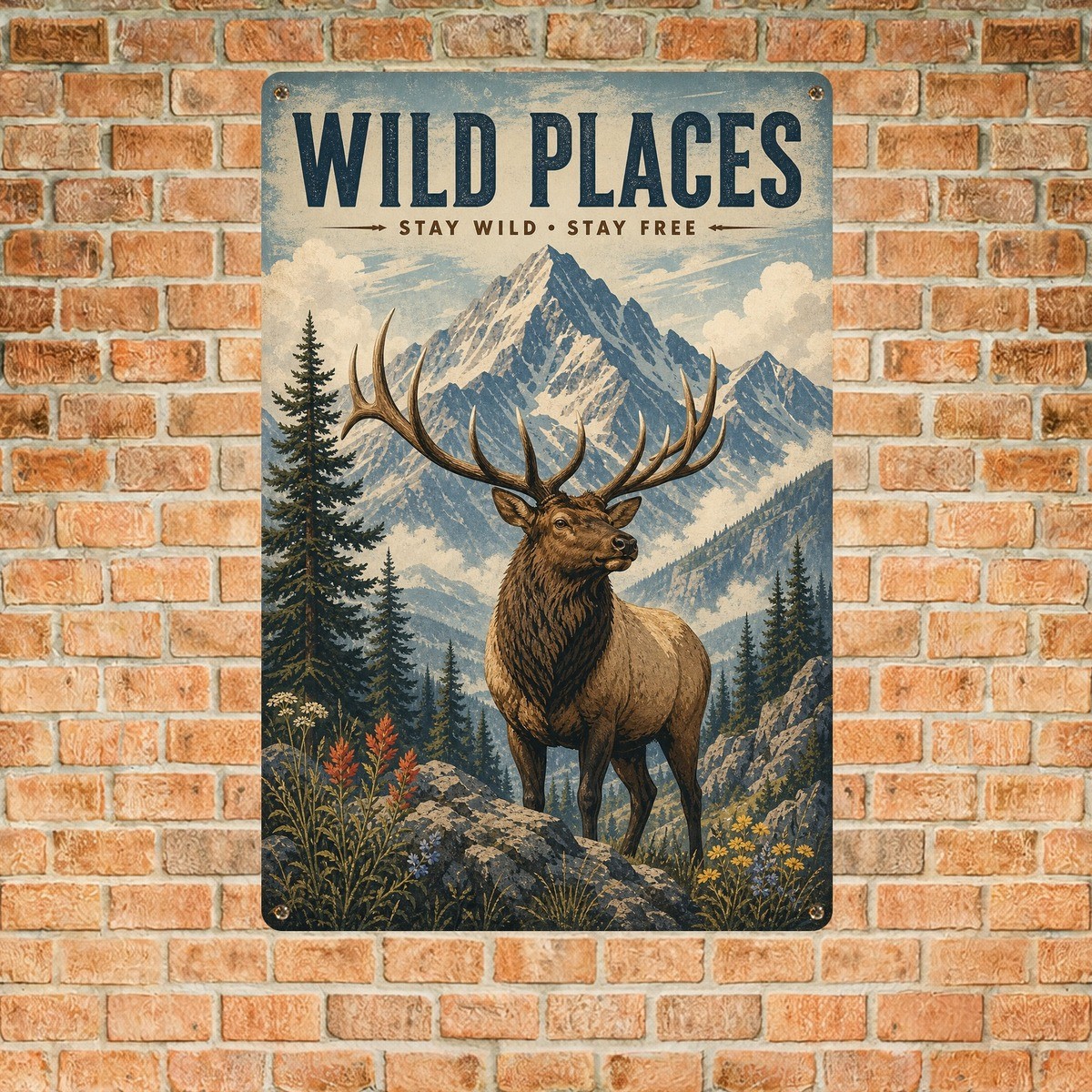 Majestic Elk Mountain Landscape Large Antlers Vintage Tin Sign 8x12 Majestic Elk Mountain Landscape Large Antlers Vintage Tin Sign 8x12