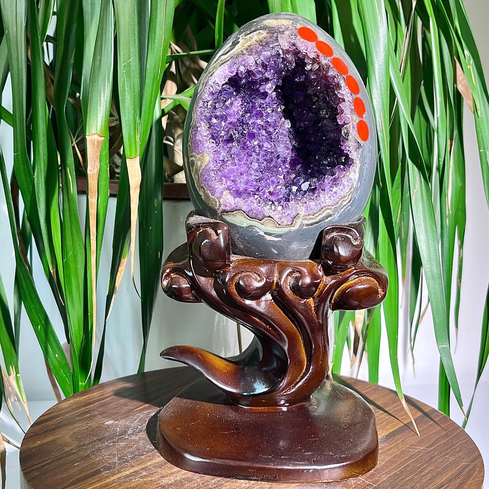 6.9LB High quality rare purple crystal dragon egg cave crystal decoration+base 6.9LB High quality rare purple crystal dragon egg cave crystal decoration+base