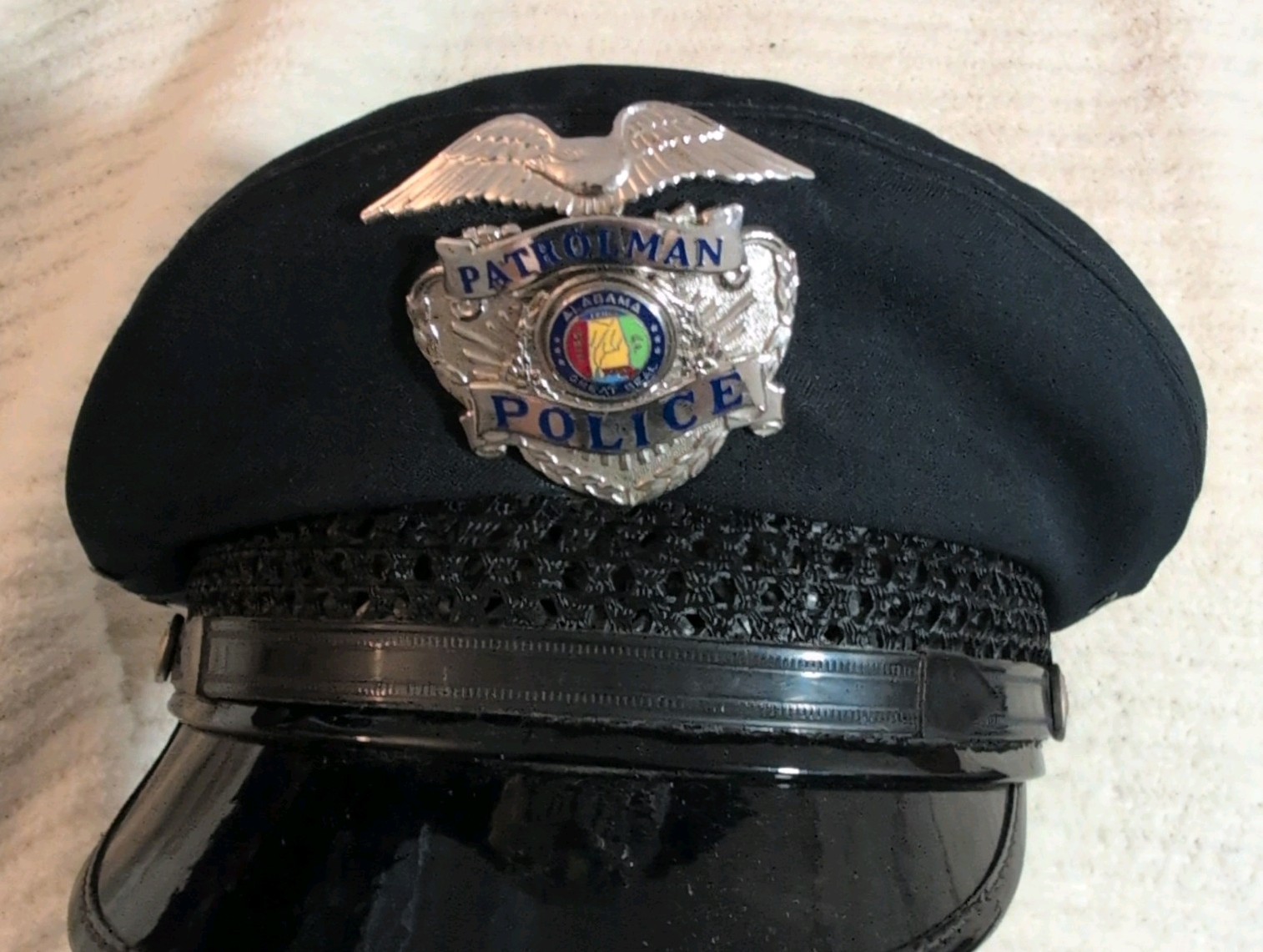 Vintage Alabama Police Patrolman Black Visor/Cap with Great Seal Badge size 7-7¼ Vintage Alabama Police Patrolman Black Visor/Cap with Great Seal Badge size 7-7¼