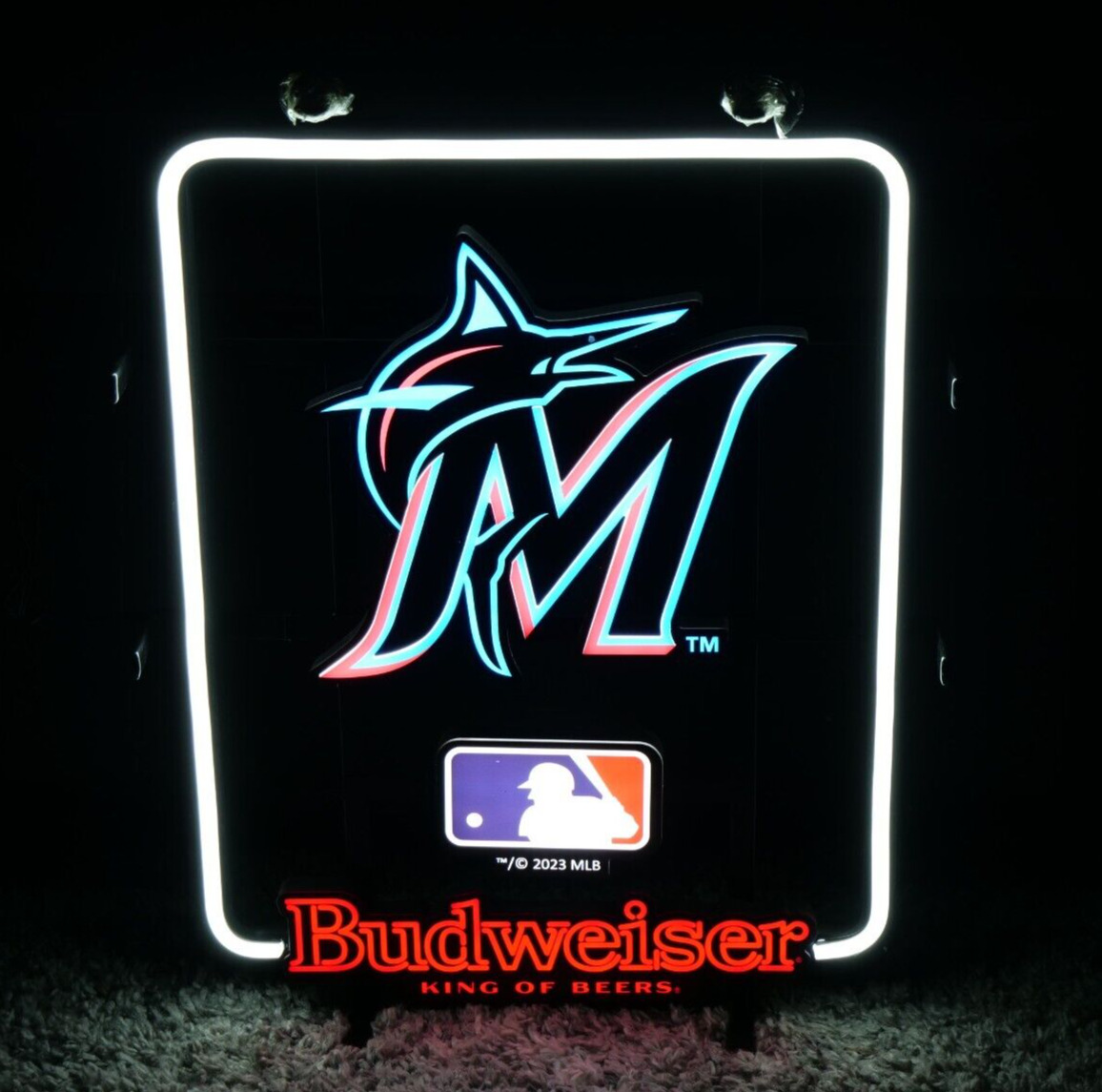 NEW RARE Budweiser Florida Miami Marlins LED Light Sign Lamp Man Cave 2023 MLB