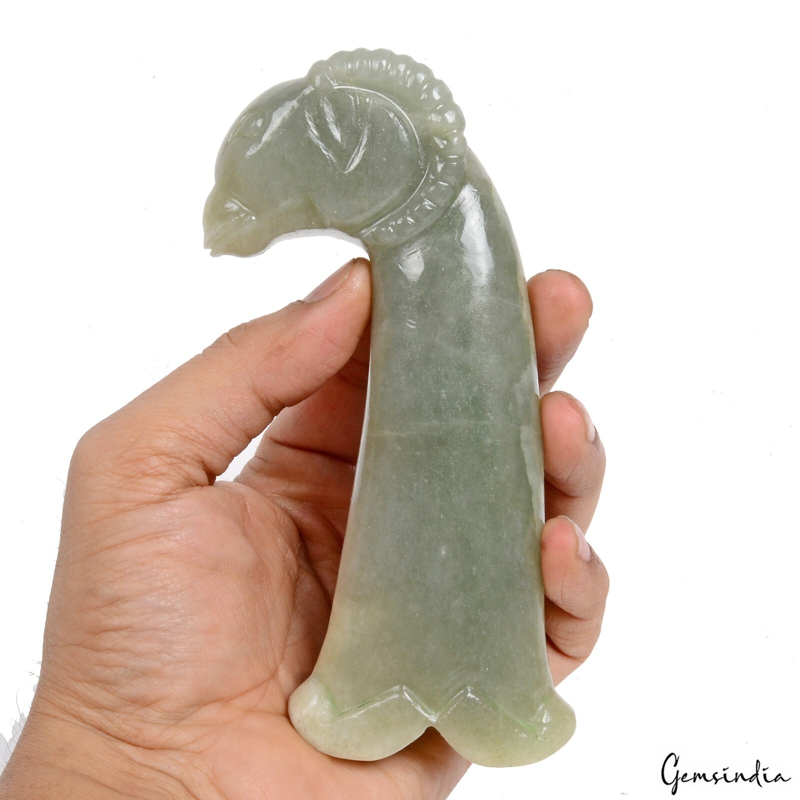 1500 Ct Natural Aventurine (Indian Jade) Ram Head Sword Handle Dagger Hilt Art