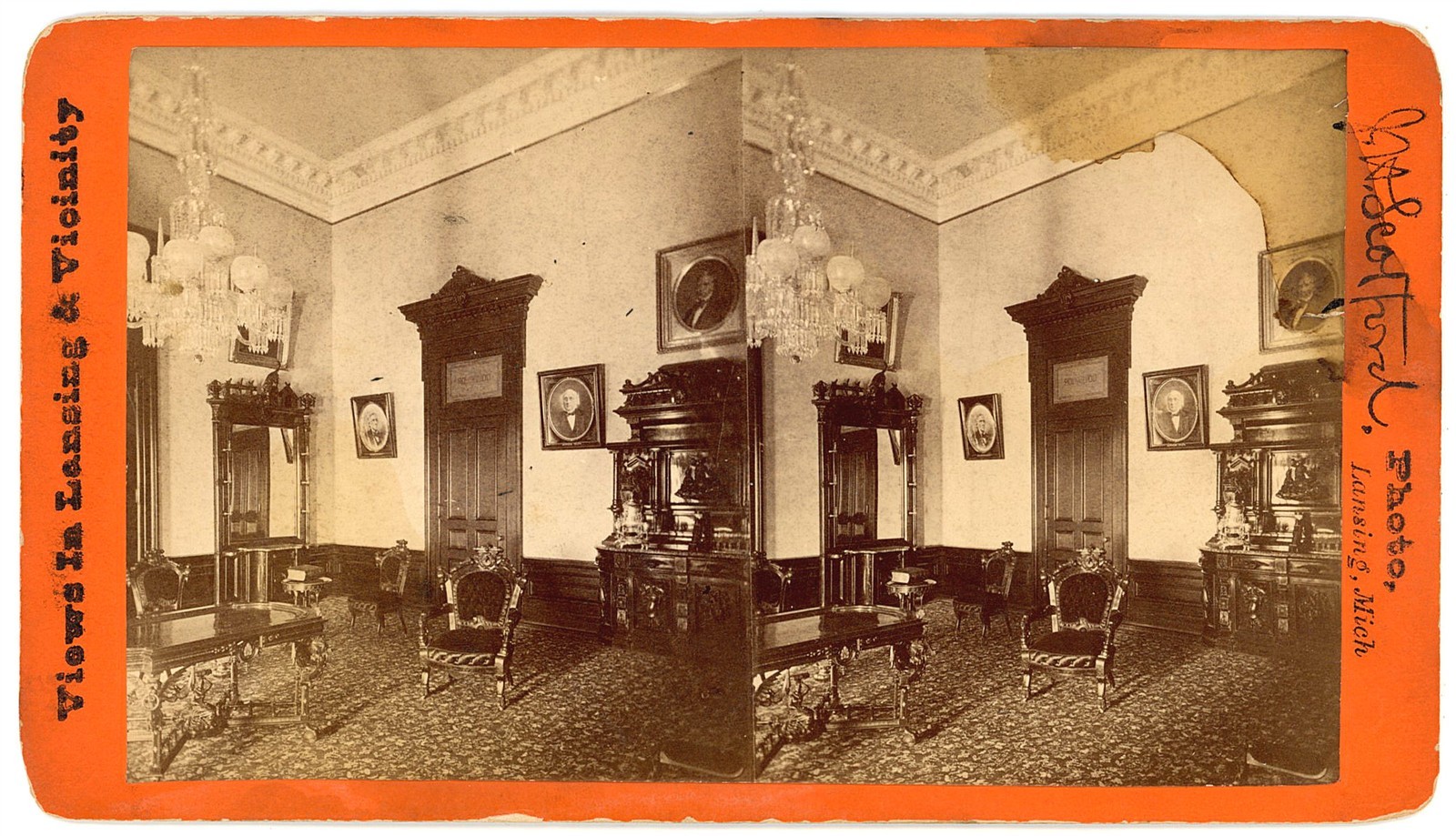 MICHIGAN STEREOVIEW - Lansing - Capitol - Governor's Office - JH Scotford 1880s MICHIGAN STEREOVIEW - Lansing - Capitol - Governor's Office - JH Scotford 1880s