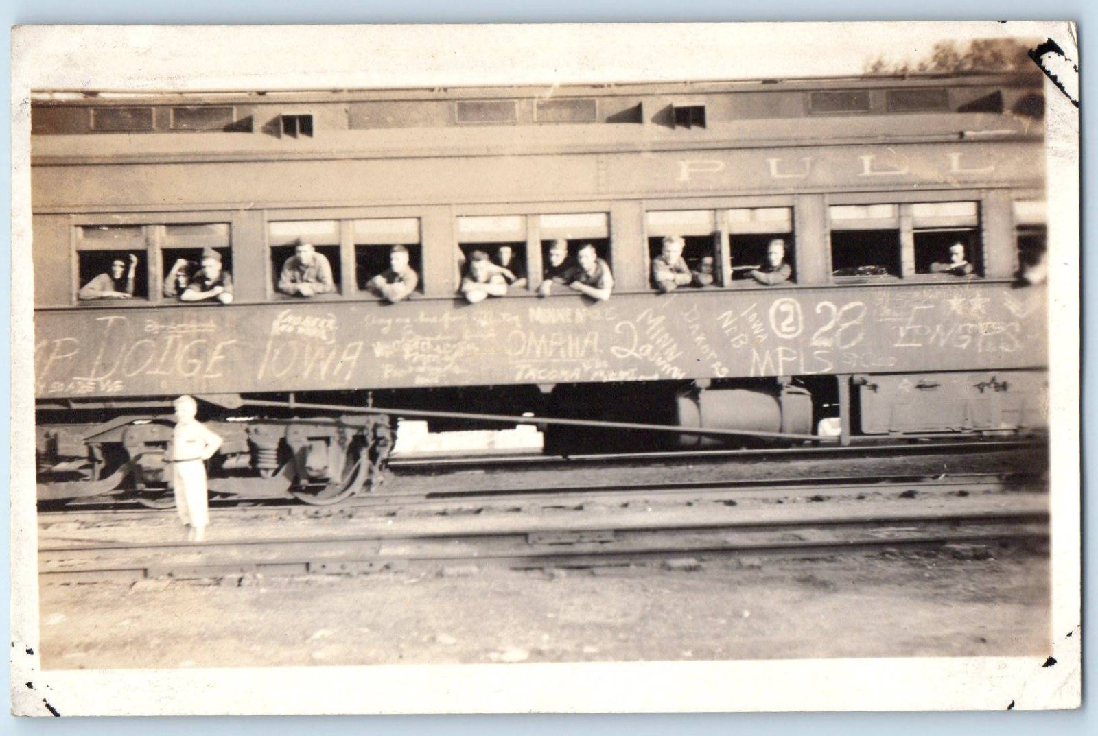 c1910s End Soldiers Train Route Camp Denver To Camp Dodge IA RPPC Photo Postcard