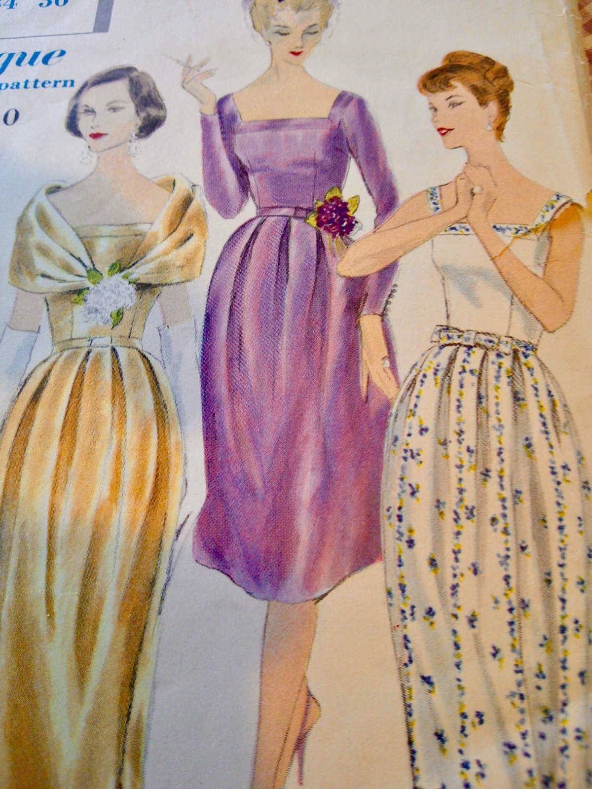 RARE 1950s Vogue Special Design Misses' Cocktail Evening Dress and Fichu Size 14 RARE 1950s Vogue Special Design Misses' Cocktail Evening Dress and Fichu Size 14