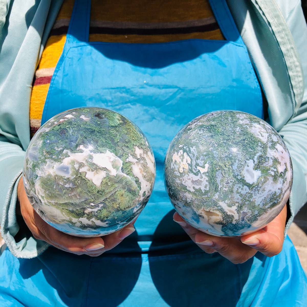 5.03LB 2pc Natural moss agate sphere quartz crystal polished ball healing decor