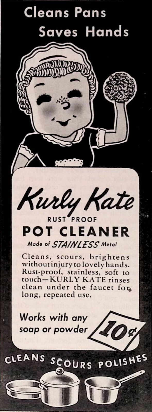 1946 Kurly Kate Pot Cleaner Print Ad Ladies Home Journal Feb 1946 Kurly Kate Pot Cleaner Print Ad Ladies Home Journal Feb