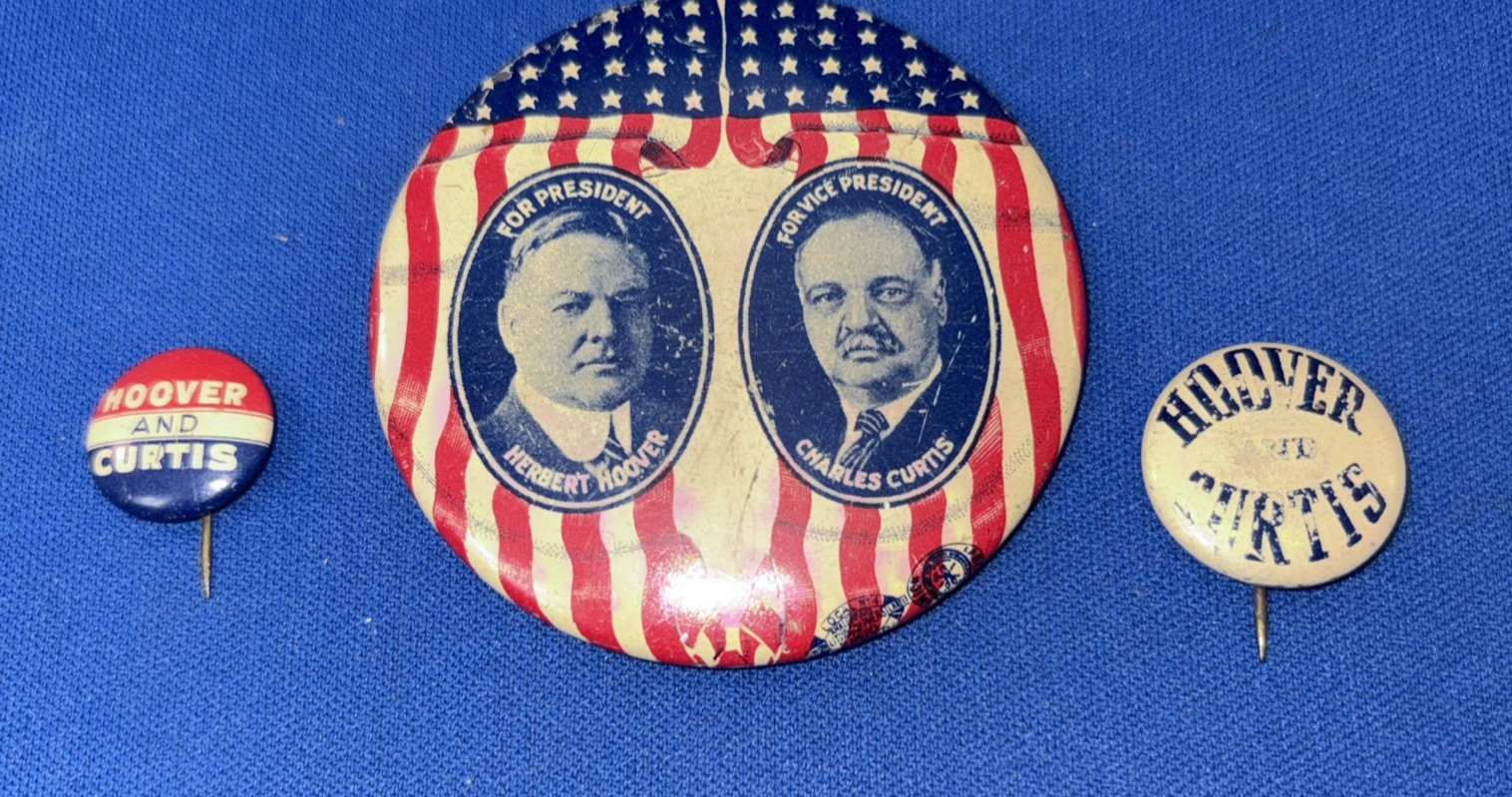 1928 Herbert Hoover & Charles Curtis Campaign Buttons x 2 by Greenduck Lrg = HTF 1928 Herbert Hoover & Charles Curtis Campaign Buttons x 2 by Greenduck Lrg = HTF