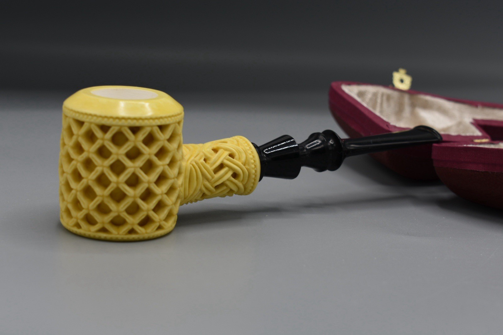 Ornate Poker Pipe New block Meerschaum Handmade W Case#1661 Ornate Poker Pipe New block Meerschaum Handmade W Case#1661