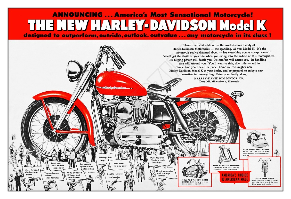 Harley Davidson 1952 Model K – Vintage-Style Advertising Poster