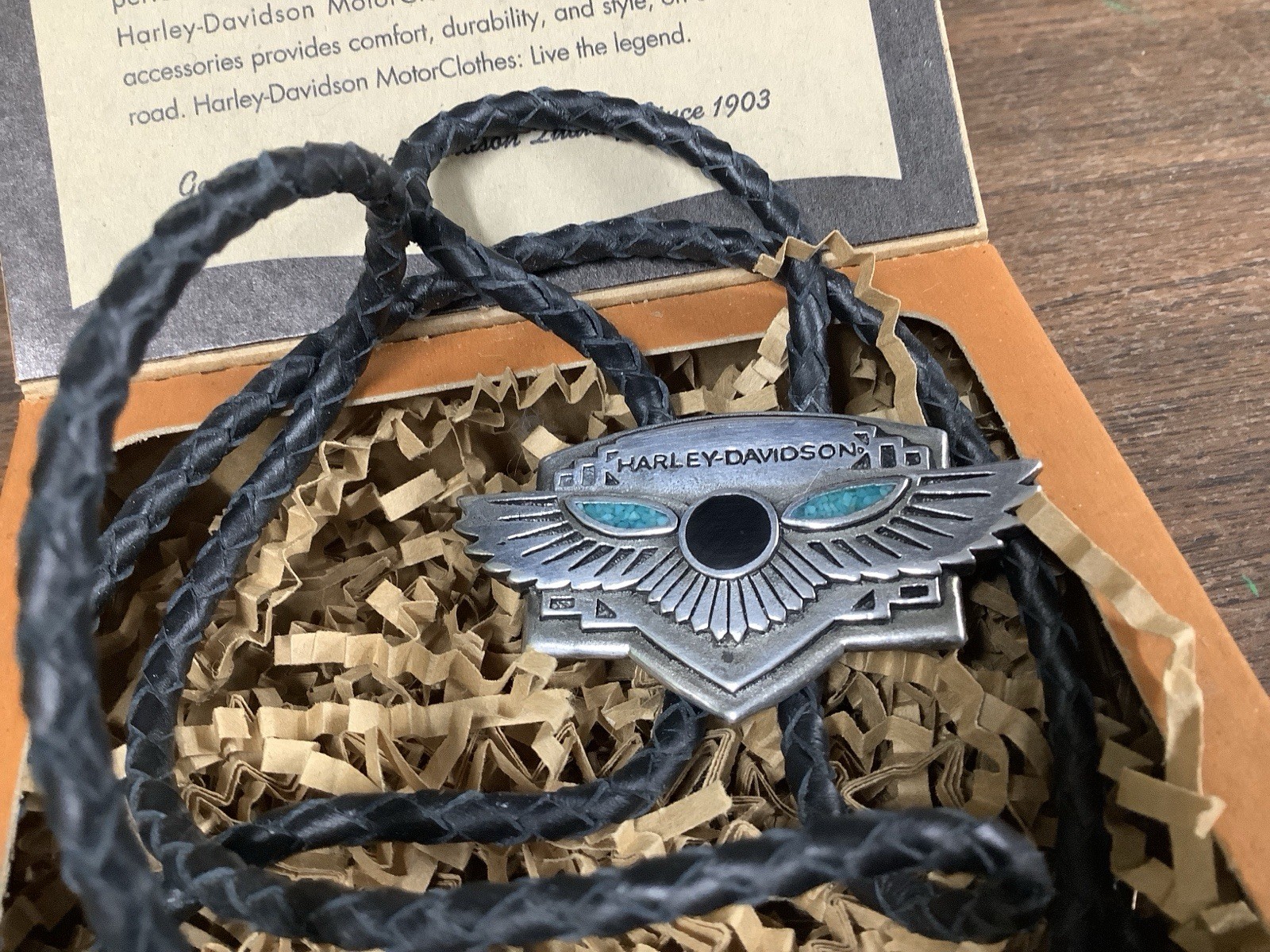 Harley Davidson Silver Tone Eagle Wing  Bolo Tie Vintage 1990s New Southwest 