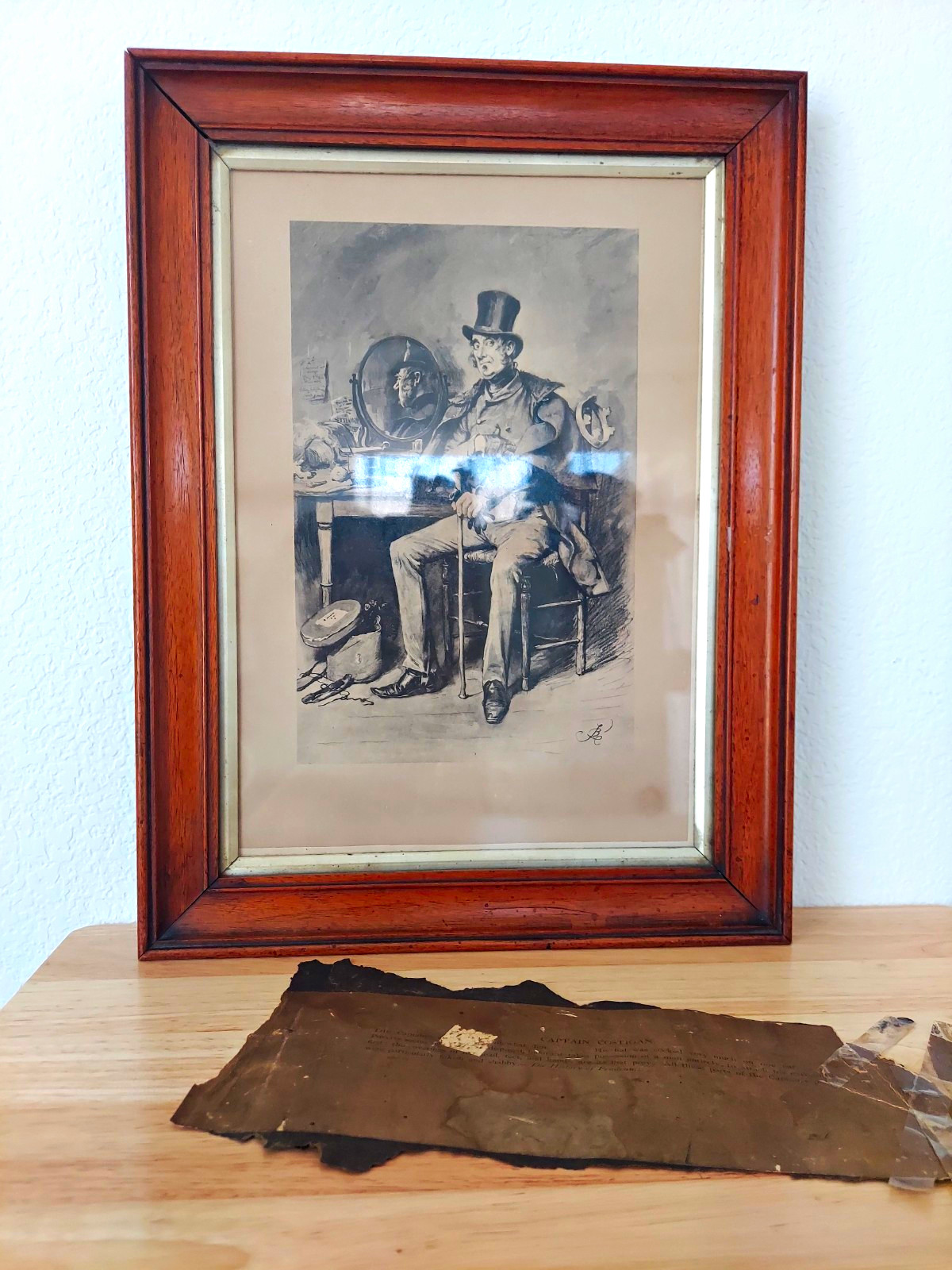 Antique c1886 Frederick Barnard Captain Costigan Photogravure Thackeray Framed Antique c1886 Frederick Barnard Captain Costigan Photogravure Thackeray Framed