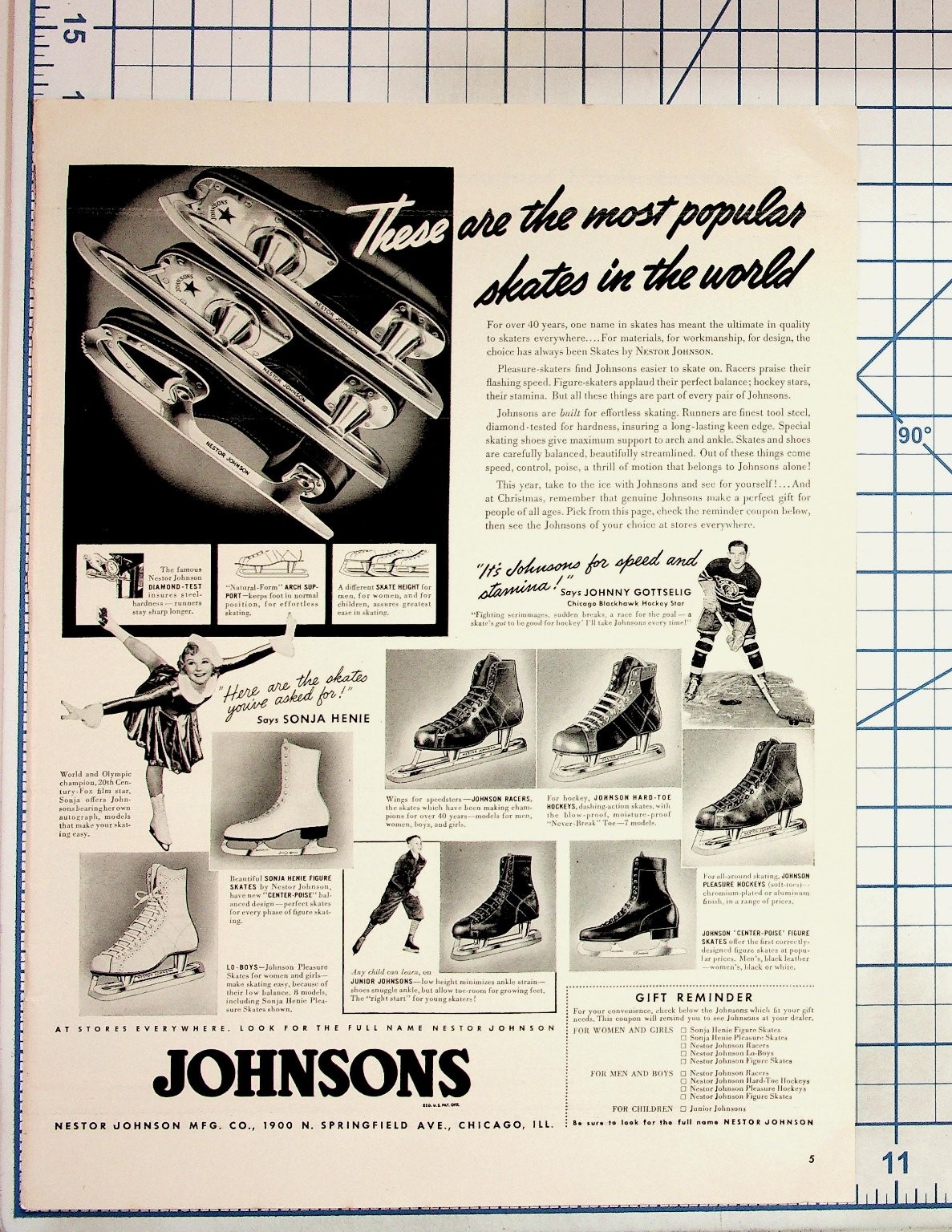 Vintage Johnson Skates Ad Sonja Henie Johnny Gottselig 1930s 40s Ephemera Vintage Johnson Skates Ad Sonja Henie Johnny Gottselig 1930s 40s Ephemera