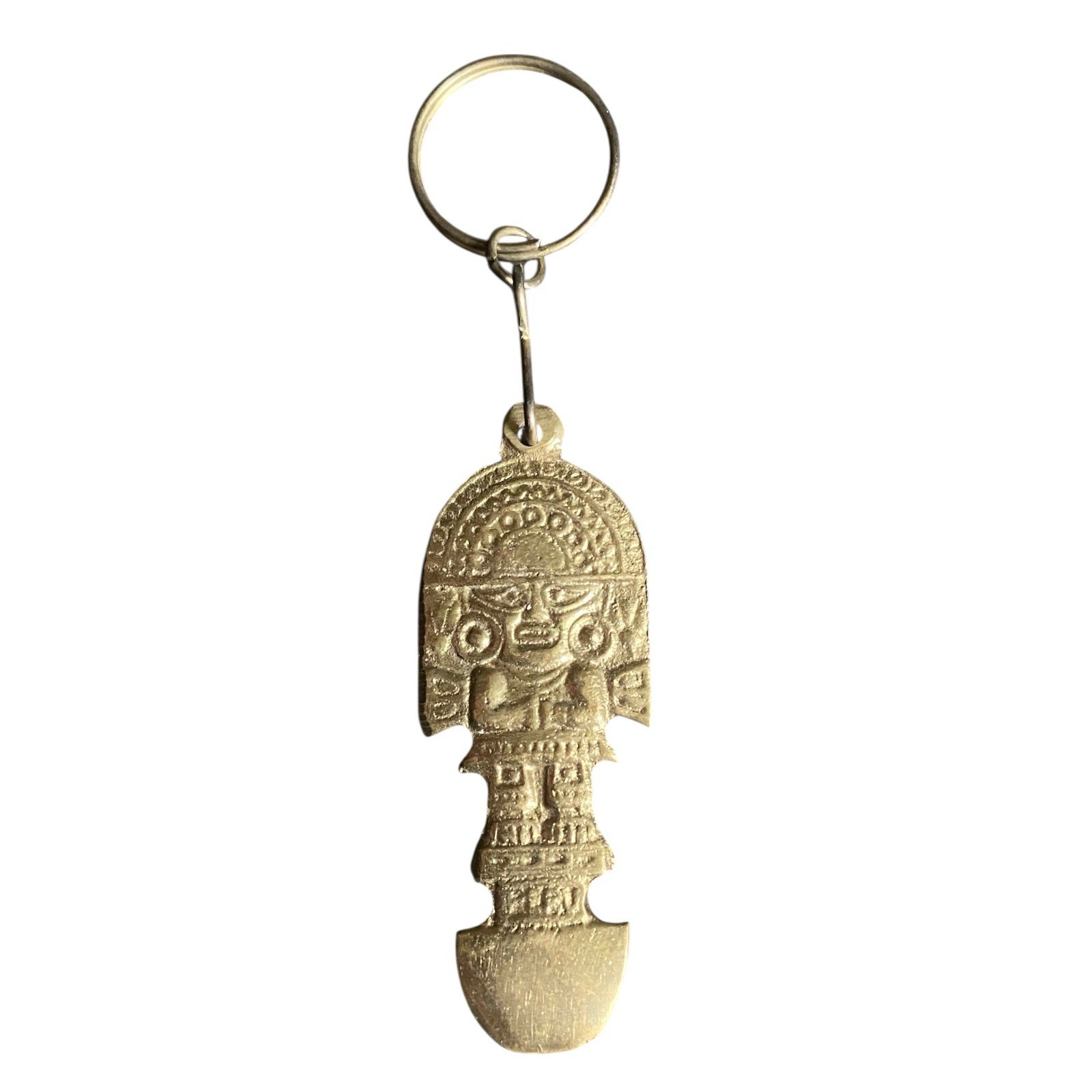 Peru Aztec Mayan Style Keychain Key Ring Fob Souvenir Gold Tone E340 Peru Aztec Mayan Style Keychain Key Ring Fob Souvenir Gold Tone E340