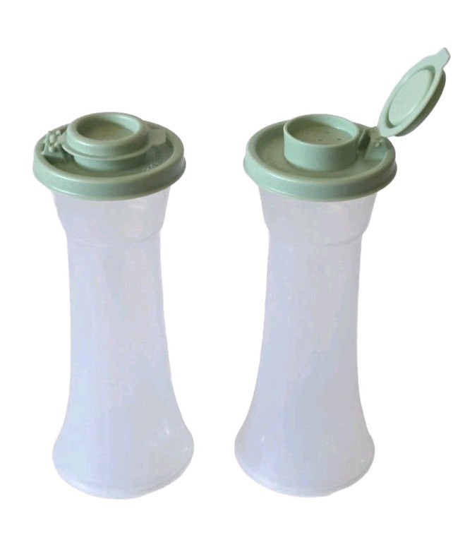 Tupperware Large Hourglass Salt and Pepper Shakers Set New -Sage- NEW Tupperware Large Hourglass Salt and Pepper Shakers Set New -Sage- NEW