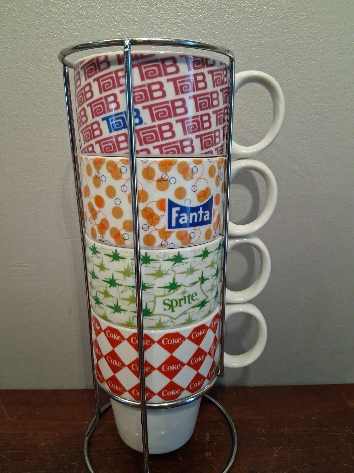 Vintage Gibson Stackable Coffee Mugs Tab / Sprite / Coke / Fanta Soda Theme Used