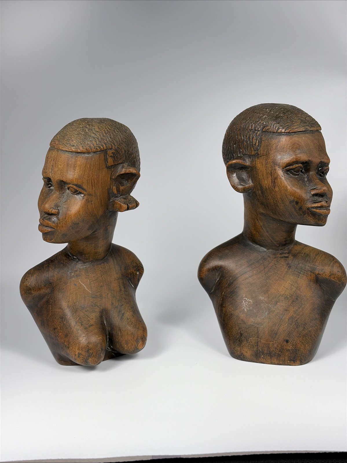 Two Hand Carved African Wood Bust Sculpture Vintage Wood 7 Inches Textured Hair Two Hand Carved African Wood Bust Sculpture Vintage Wood 7 Inches Textured Hair