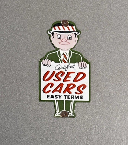 VINTAGE USED CAR DEALERSHIP STORE PORCELAIN SIGN CAR GAS MOTORCYCLE OIL TRUCK VINTAGE USED CAR DEALERSHIP STORE PORCELAIN SIGN CAR GAS MOTORCYCLE OIL TRUCK