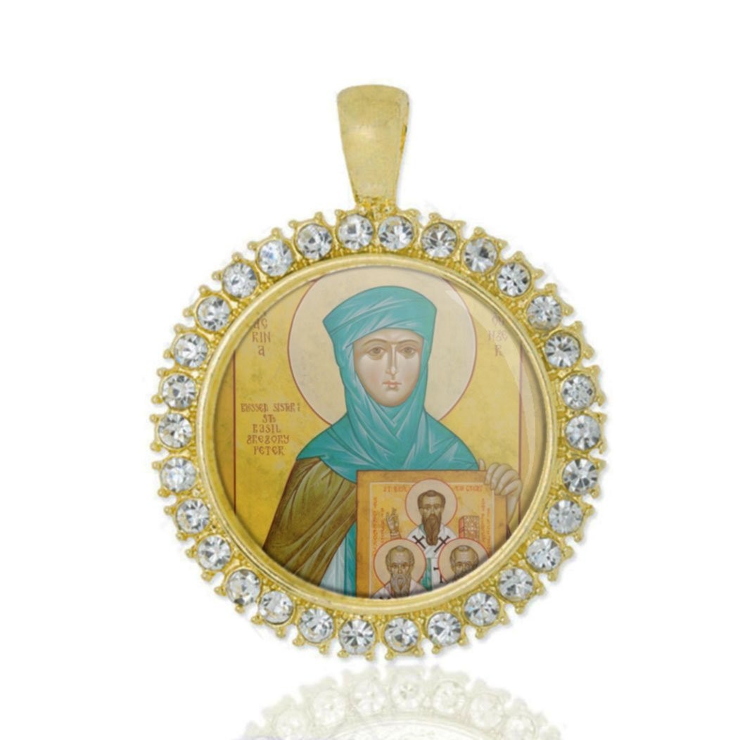 St Venerable Mother Macrina Christian Round Gold Tone Pendant Rhinestones St Venerable Mother Macrina Christian Round Gold Tone Pendant Rhinestones