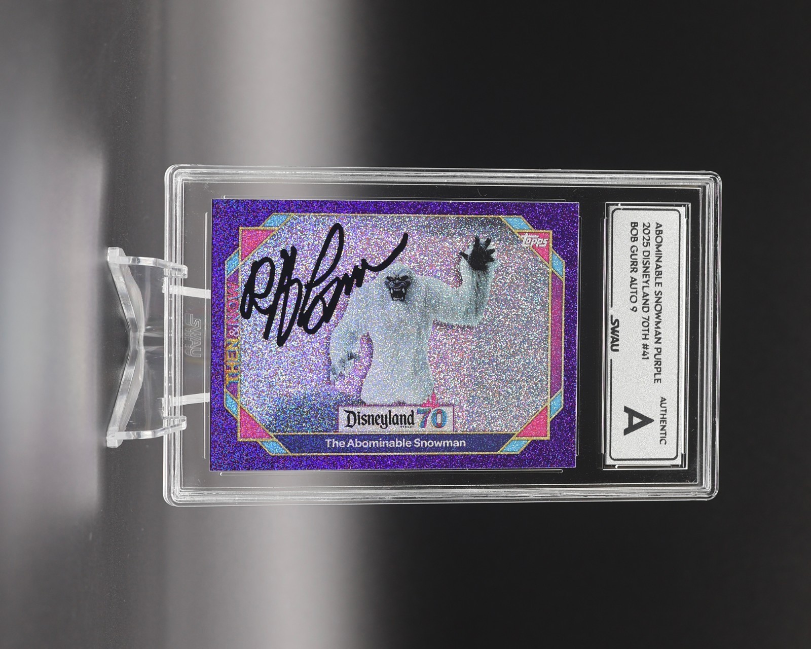 Bob Gurr signed Topps Disneyland 70th Abominable Snowman Purple Glitter #41 Bob Gurr signed Topps Disneyland 70th Abominable Snowman Purple Glitter #41