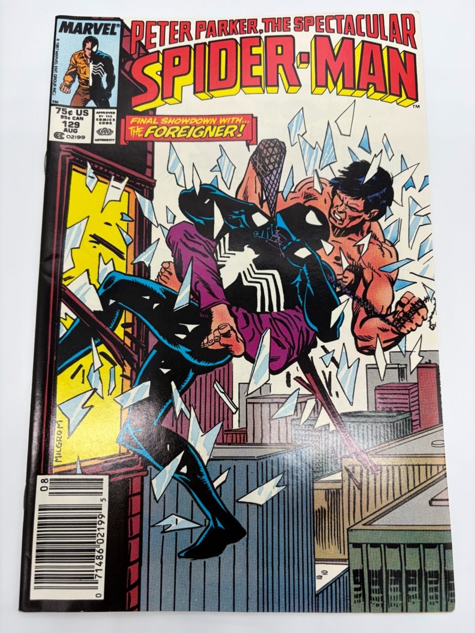 Spectacular Spider-Man #129 1987 Marvel Newsstand Foreigner Black Cat Kupperberg Spectacular Spider-Man #129 1987 Marvel Newsstand Foreigner Black Cat Kupperberg