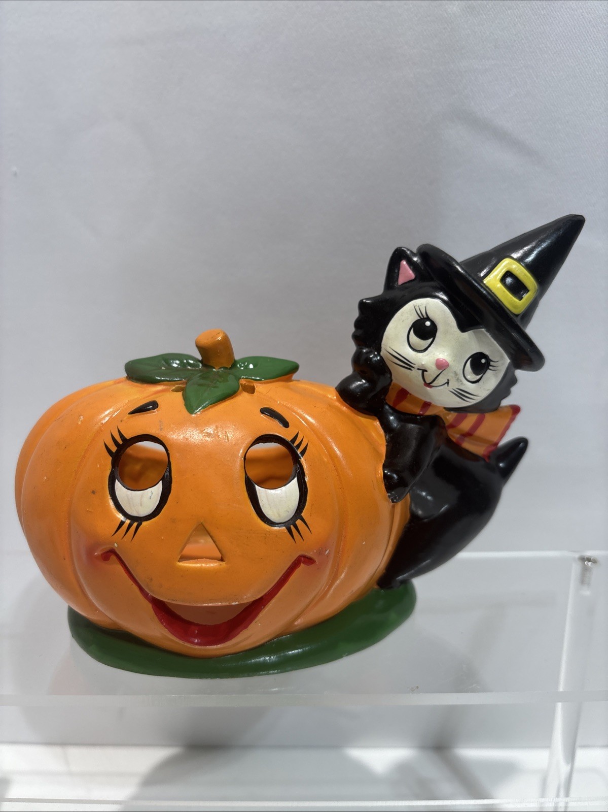 Vtg 1985 Geo Z Lefton Halloween Black Cat & Pumpkin Jack O Lantern Candle Holder Vtg 1985 Geo Z Lefton Halloween Black Cat & Pumpkin Jack O Lantern Candle Holder