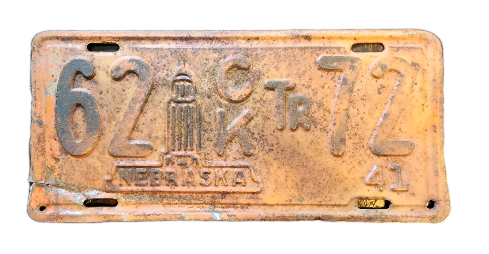 1941 Greeley County Nebraska State Capital Truck License Plate # 62 CK TR 72 1941 Greeley County Nebraska State Capital Truck License Plate # 62 CK TR 72