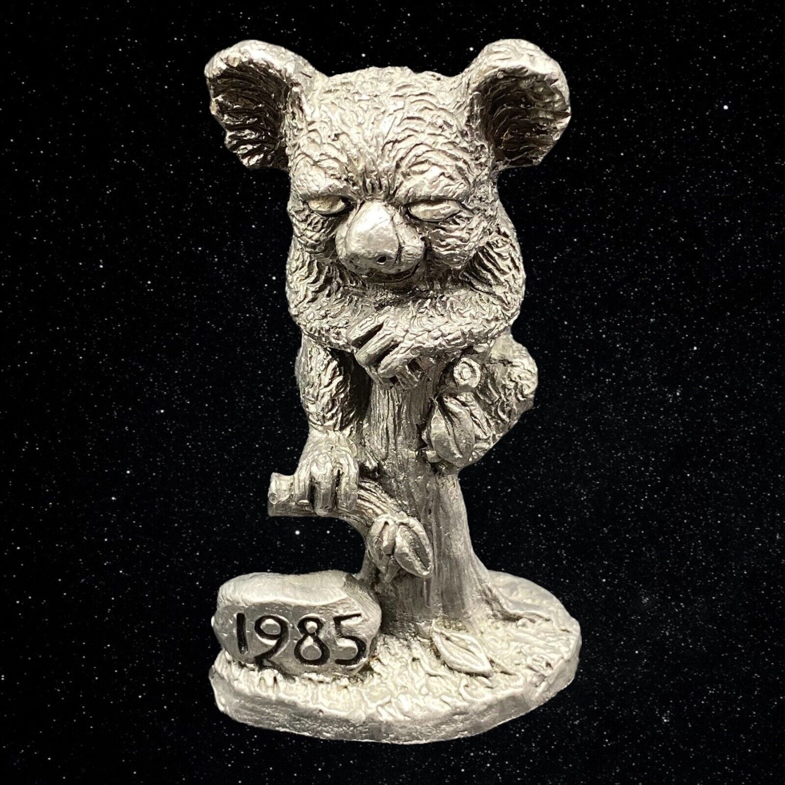 Vintage 1985 Michael Ricker Pewter Koala On Tree Figurine Dated Rock 3.5”T 2”W