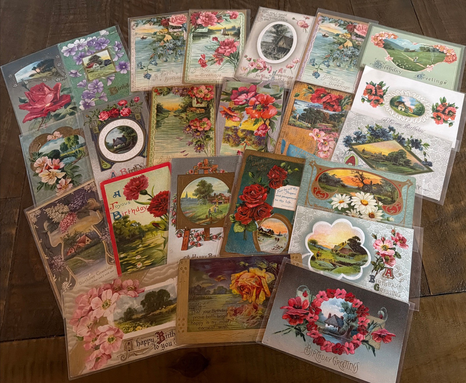 ~Lot of 25~ 1900\'s Greetings Postcards~Flowers & Scenes~ Floral -in sleeves~s780 ~Lot of 25~ 1900\'s Greetings Postcards~Flowers & Scenes~ Floral -in sleeves~s780