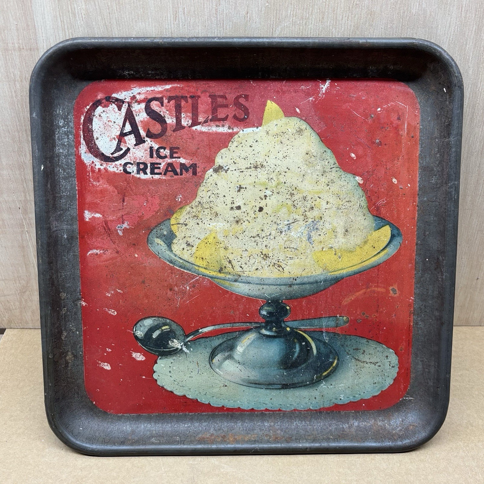 Antique Vintage tin lithograph Castles Ice Cream Advertising Tray