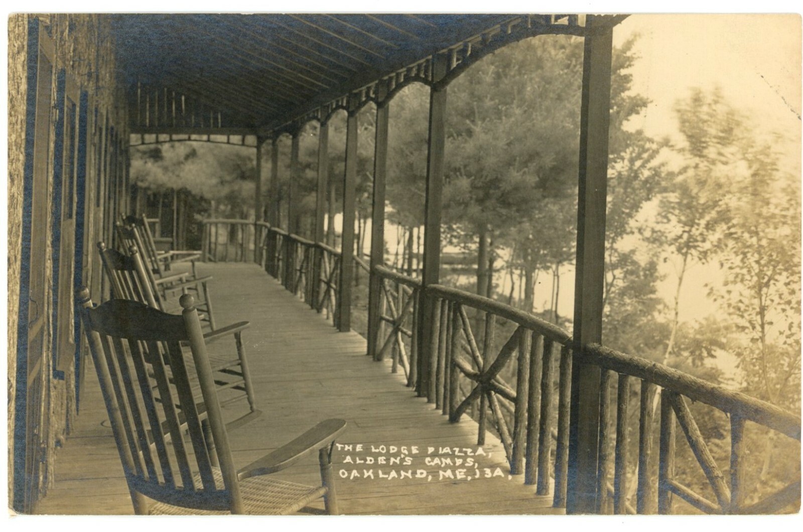Oakland ME Alden\'s Camps Lodge Piazza Porch RPPC Real Photo Postcard c1910